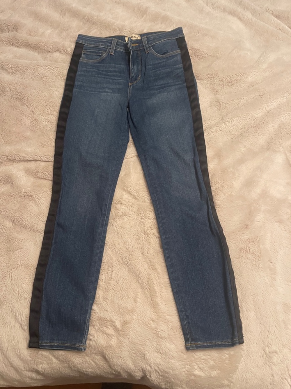 L'AGENCE Dark Blue Straight-Leg Jeans with Black Side Stripe